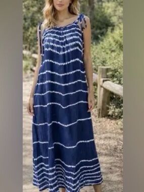 EX VOTO Iris cotton Navy Blue Tie-Dye Sundress with Adjustable Tie Straps XS/S